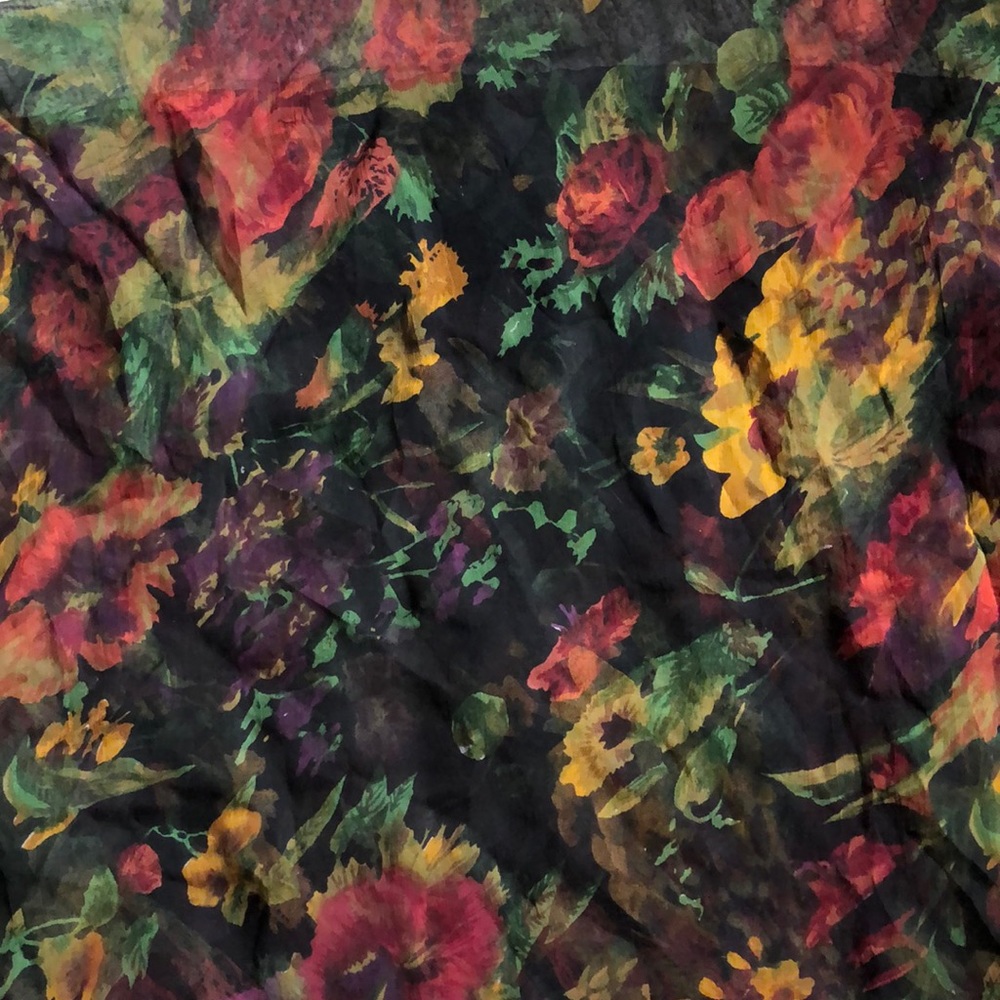 Vtg Midnight Floral Delicate Rectangular Scarf - image 4